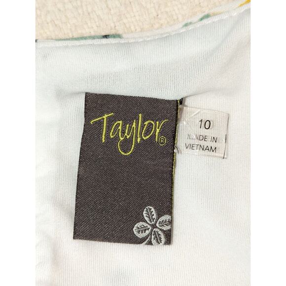 Taylor Women's 10 Floral Dress White Yellow Green Black Fit & Flare Spring - Picture 3 of 13